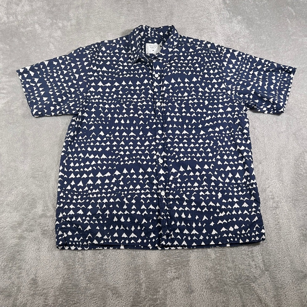 Salvage Public Aloha Shirt, Navy Blue w/White Geometric Niho Pattern, Lrg
